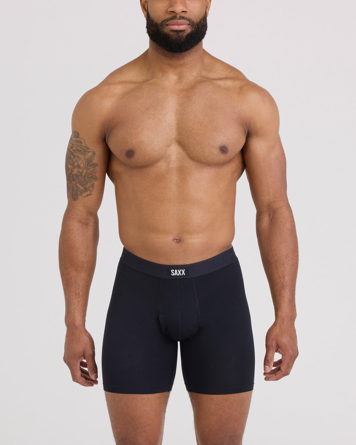 Front - Model wearing Vibe Xtra Boxer Brief Fly 3Pk in Black