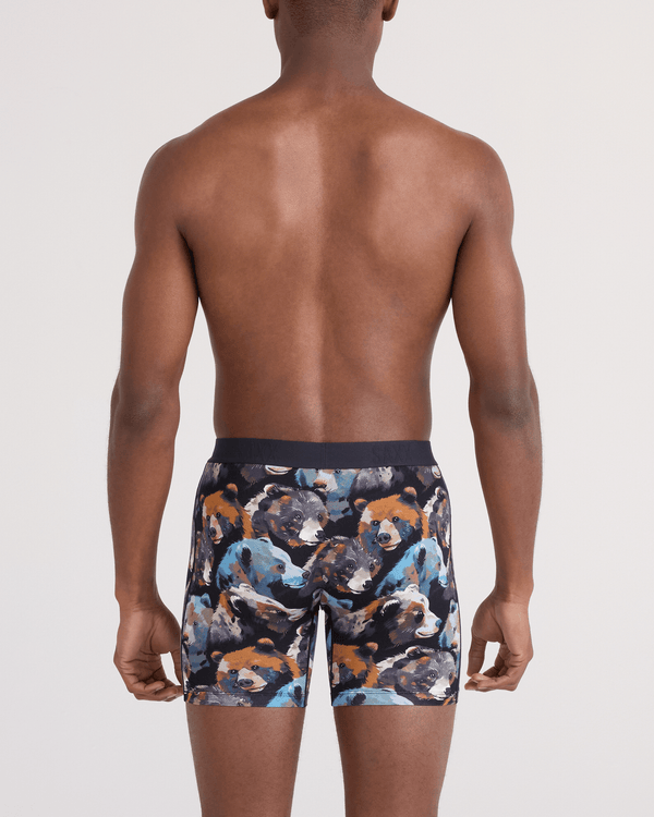 Back - Model wearing  Vibe Xtra Soft Comfort Boxer Brief Fly in Beartastic-Black