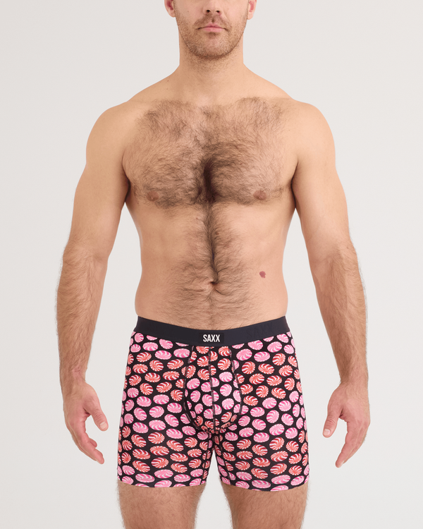 Front - Model wearing Vibe Xtra Soft Comfort Boxer Brief in Confection Perfection-Black