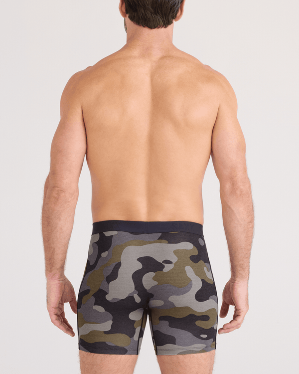 Back - Model wearing  Vibe Xtra Soft Comfort Boxer Brief Fly in Dunk Tank Camo-Multi