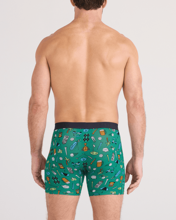 Back - Model wearing  Vibe Xtra Soft Comfort Boxer Brief Fly in Fairway Bits-Green