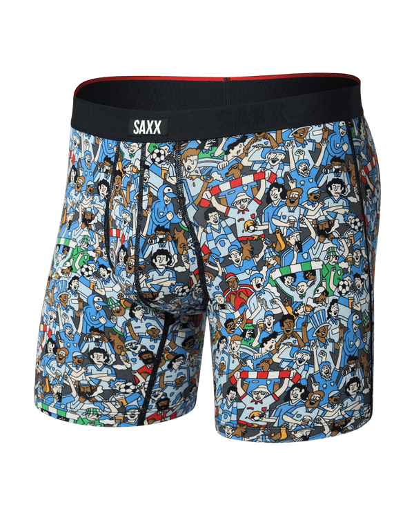 Front of Vibe Xtra Soft Comfort Boxer Brief Fly in Footy Fans-Multi