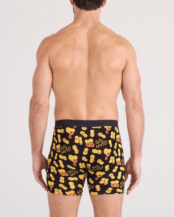 Back - Model wearing  Vibe Xtra Soft Comfort Boxer Brief Fly in Go Nuts-Black