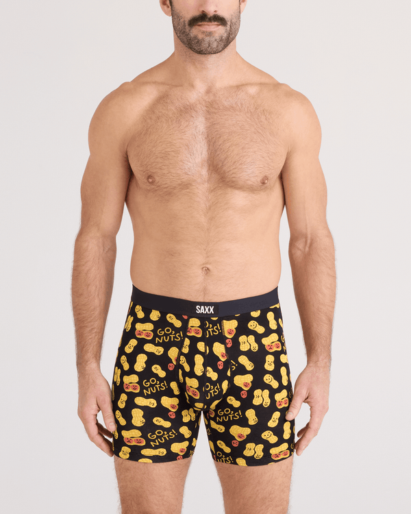 Front - Model wearing  Vibe Xtra Soft Comfort Boxer Brief Fly in Go Nuts-Black