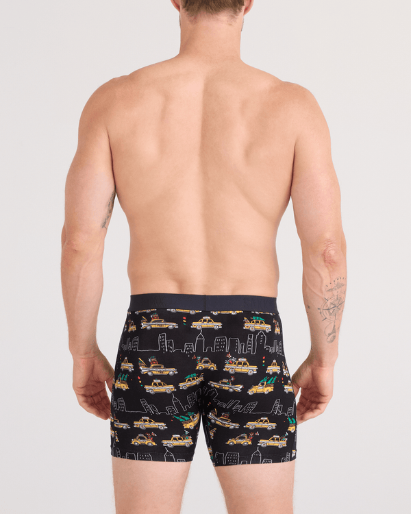 Back - Model wearing  Vibe Xtra Soft Comfort Boxer Brief Fly in Hail The Holiday-Black