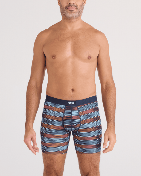Front - Model wearing  Vibe Xtra Soft Comfort Boxer Brief Fly in Ikat Stripe-Multi