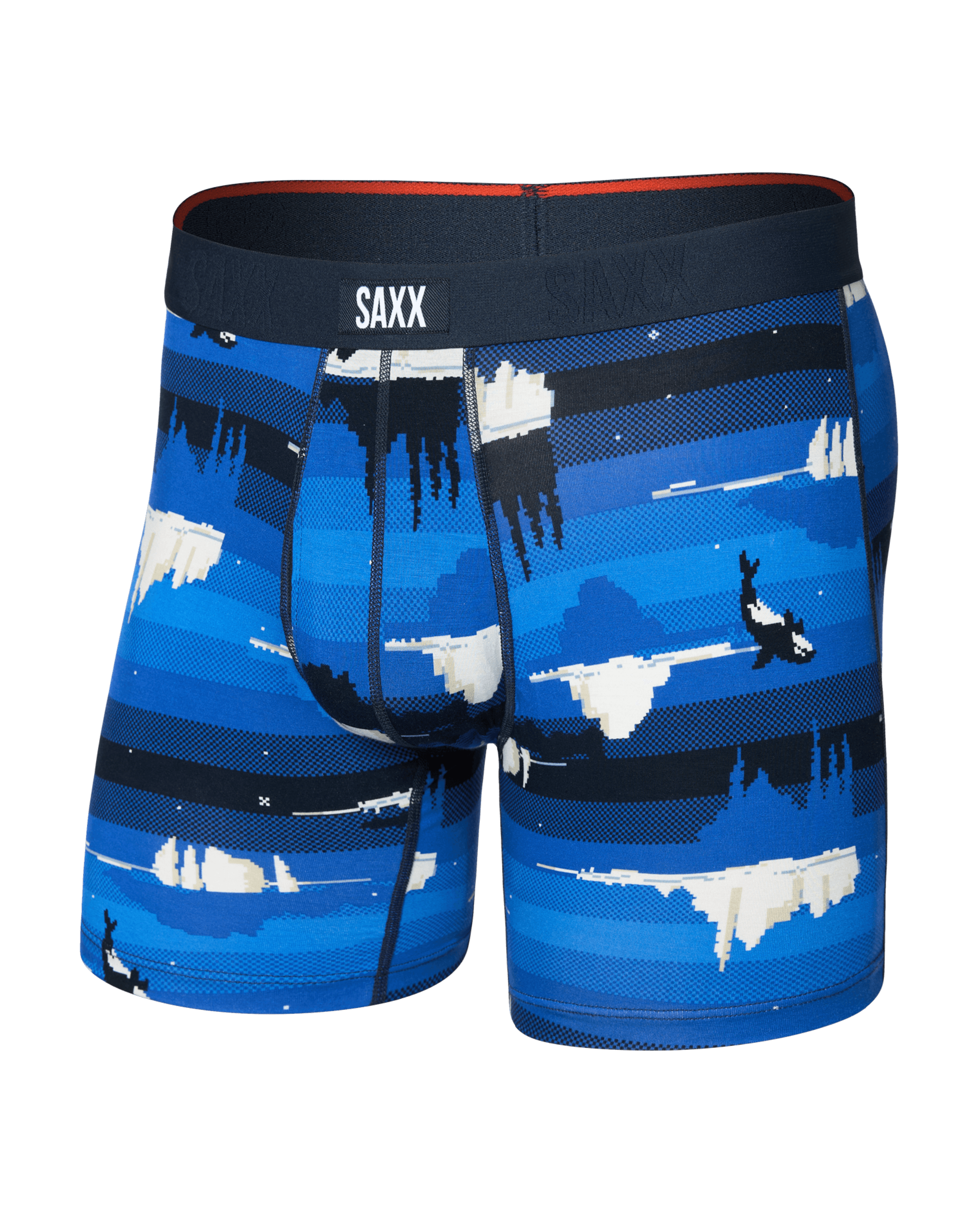 Front of  Vibe Xtra Soft Comfort Boxer Brief Fly in Iceberg Stripe-Blue