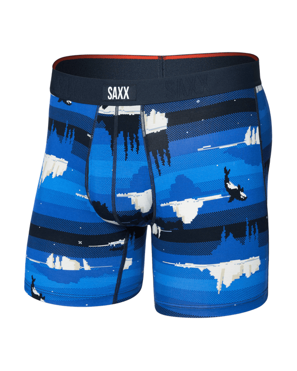 Front of  Vibe Xtra Soft Comfort Boxer Brief Fly in Iceberg Stripe-Blue