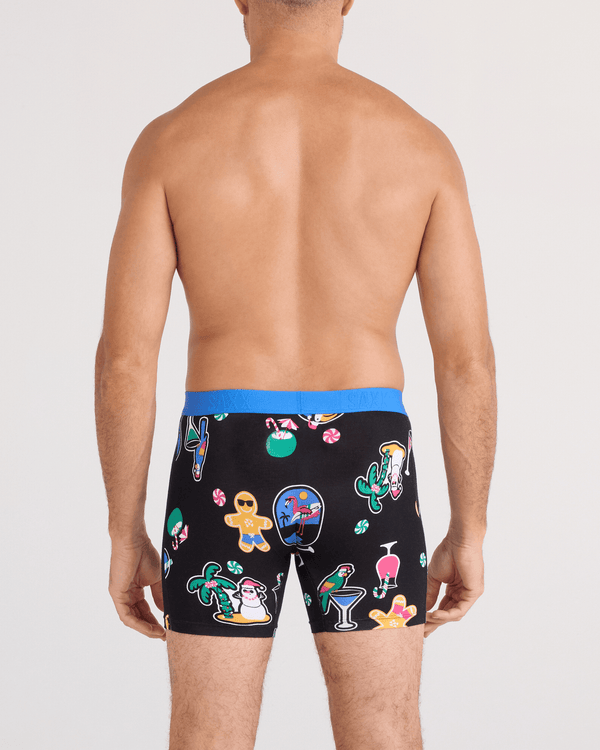 Back - Model wearing  Vibe Xtra Soft Comfort Boxer Brief Fly in Island Holiday-Black