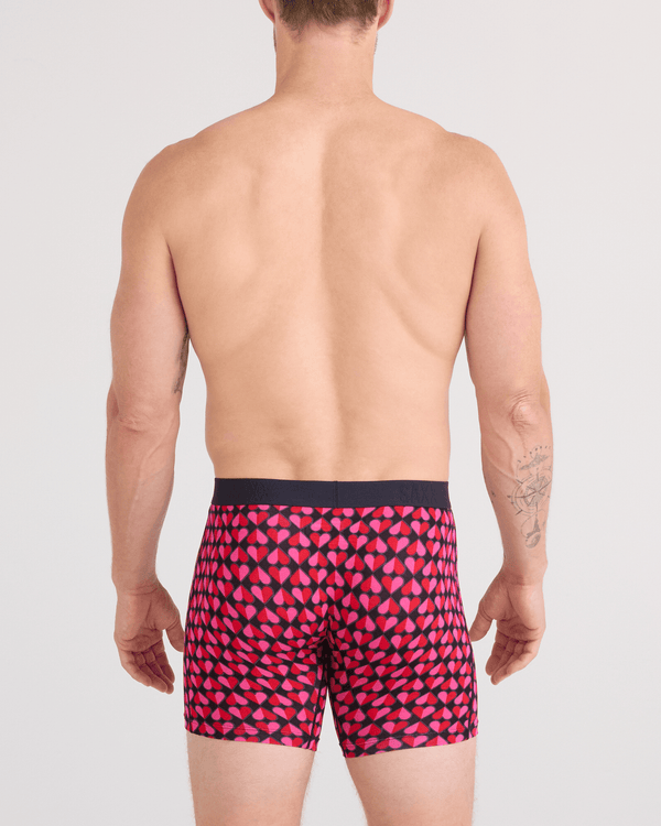 Back - Model wearing  Vibe Xtra Soft Comfort Boxer Brief Fly in Love Check Baby-Black