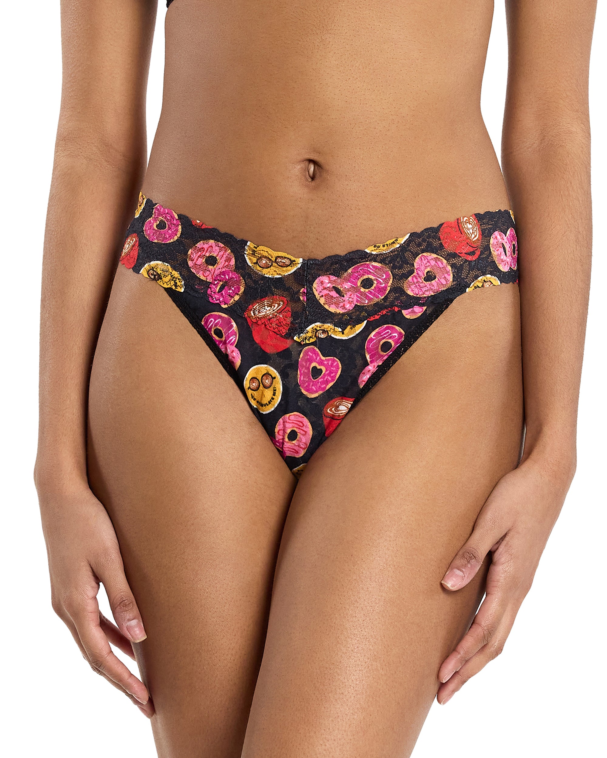Front - Model wearing Lace Original Rise Thong Love Story-Black
