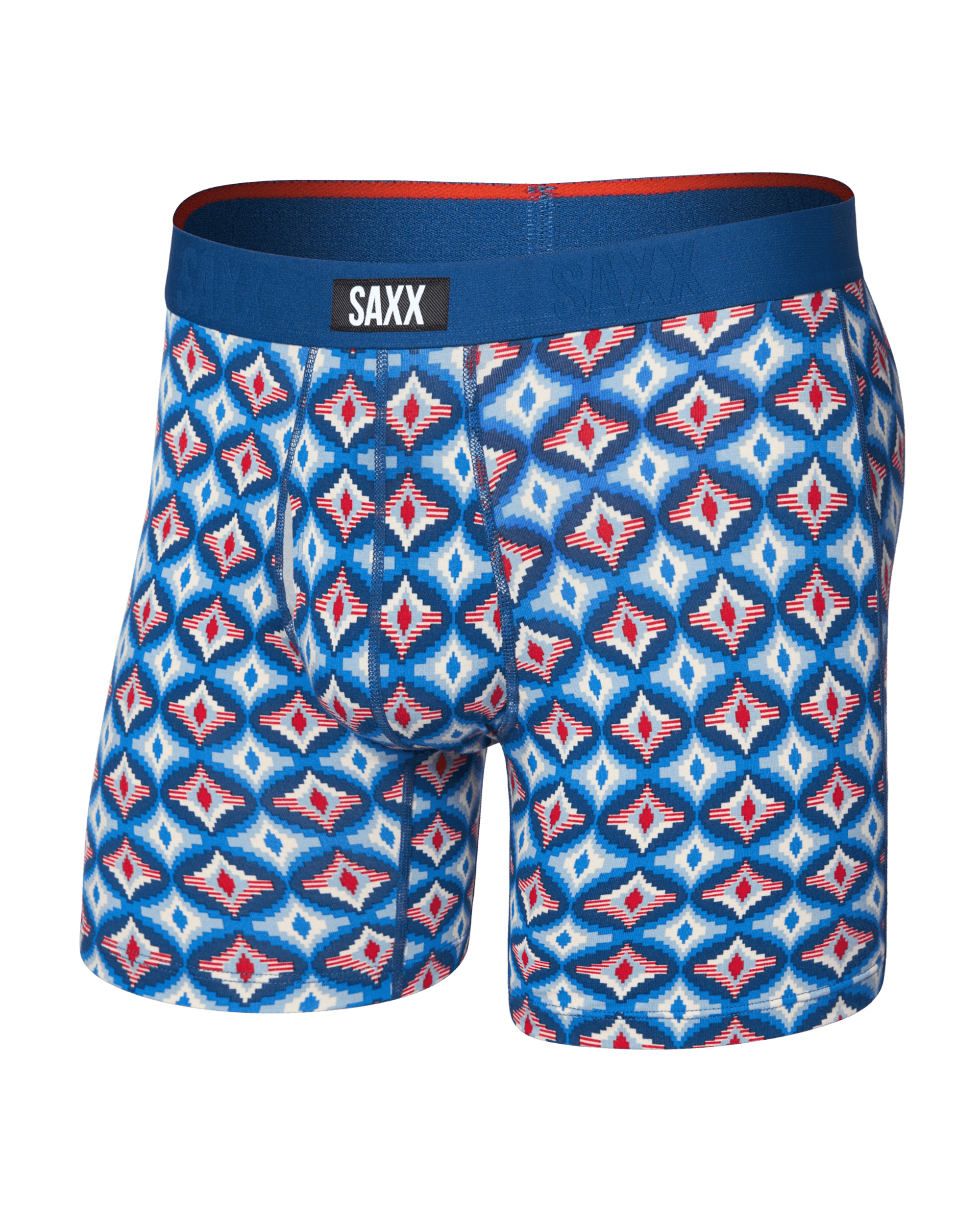Front of  Vibe Xtra Soft Comfort Boxer Brief Fly in Lo-Tech Foulard-Blue