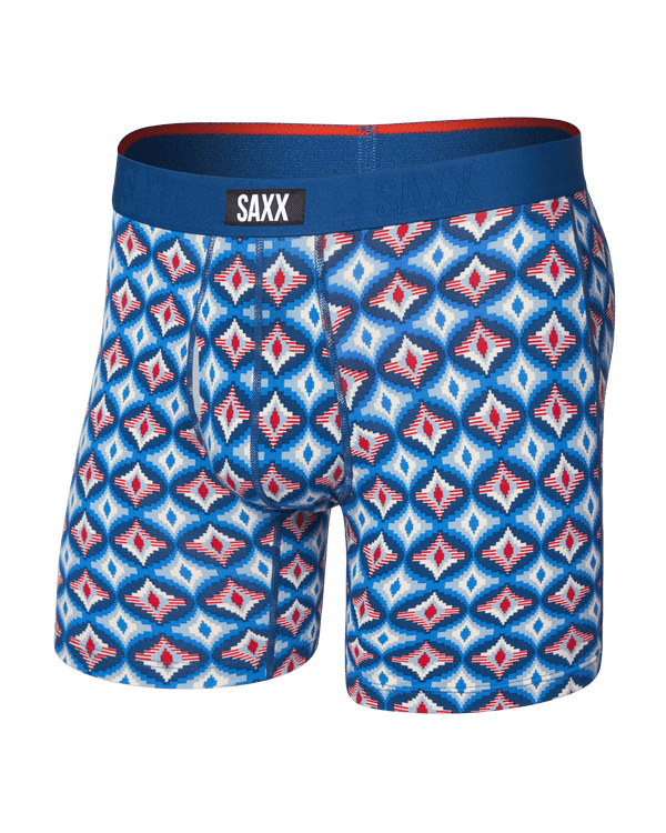 Front of  Vibe Xtra Soft Comfort Boxer Brief Fly in Lo-Tech Foulard-Blue