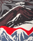 Abstract pattern with mountains in red, white, and gray