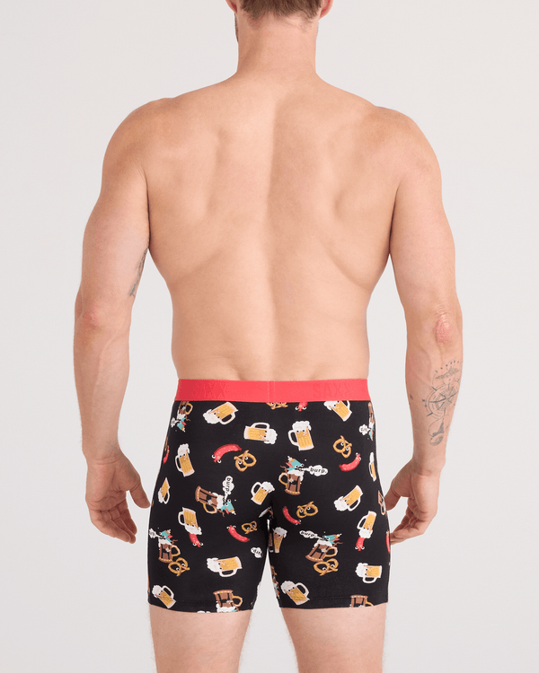 Back - Model wearing  Vibe Xtra Soft Comfort Boxer Brief Fly in Oktober Brats-Black