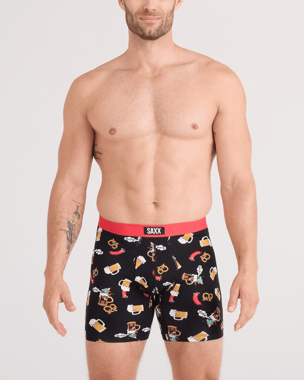Front - Model wearing  Vibe Xtra Soft Comfort Boxer Brief Fly in Oktober Brats-Black