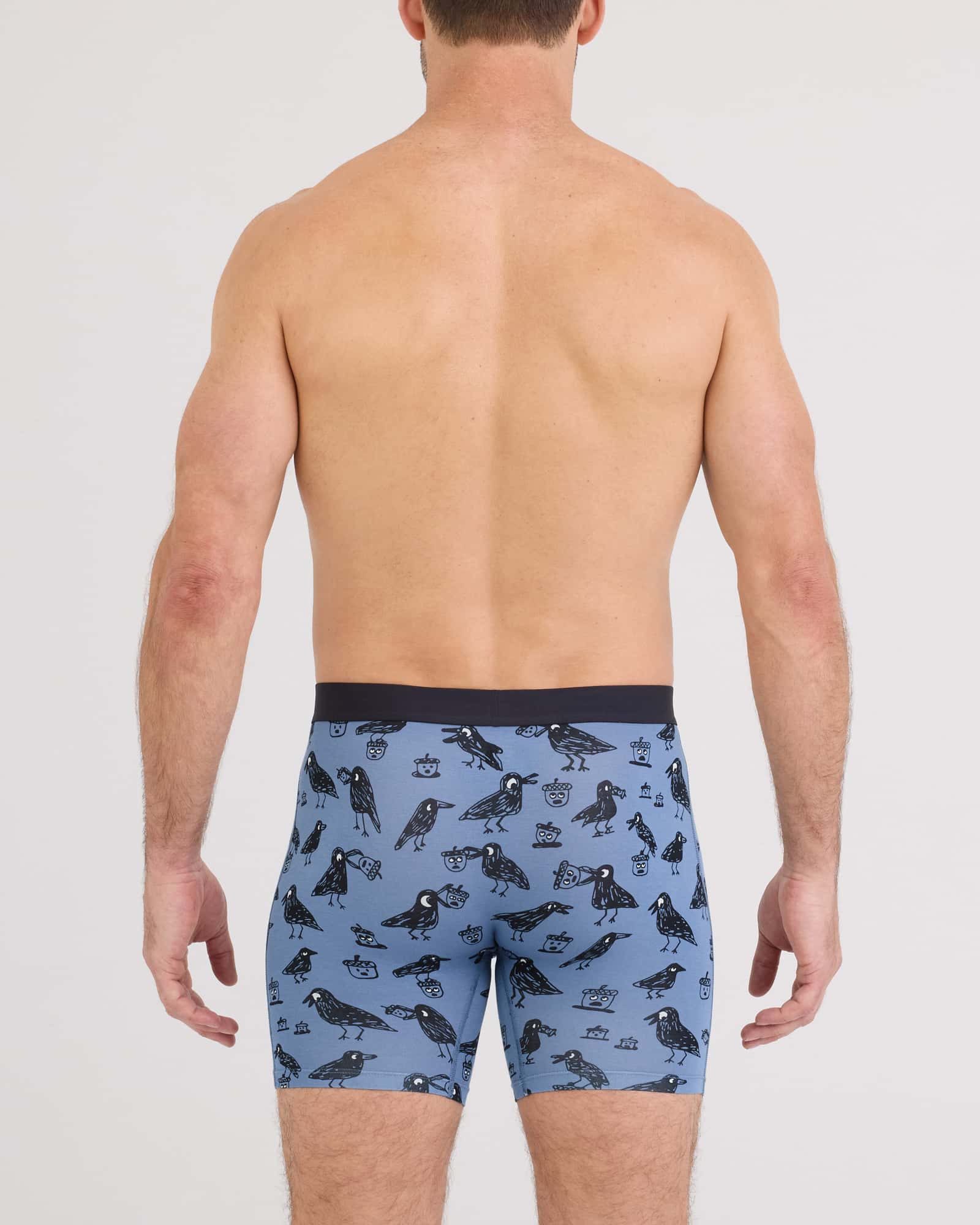 Back - Model wearing Vibe Xtra Soft Comfort Boxer Brief Fly in Protect The Nuts-Blue Horizon