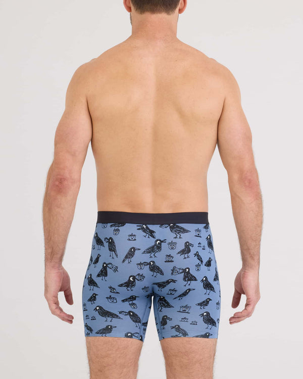 Back - Model wearing Vibe Xtra Soft Comfort Boxer Brief Fly in Protect The Nuts-Blue Horizon