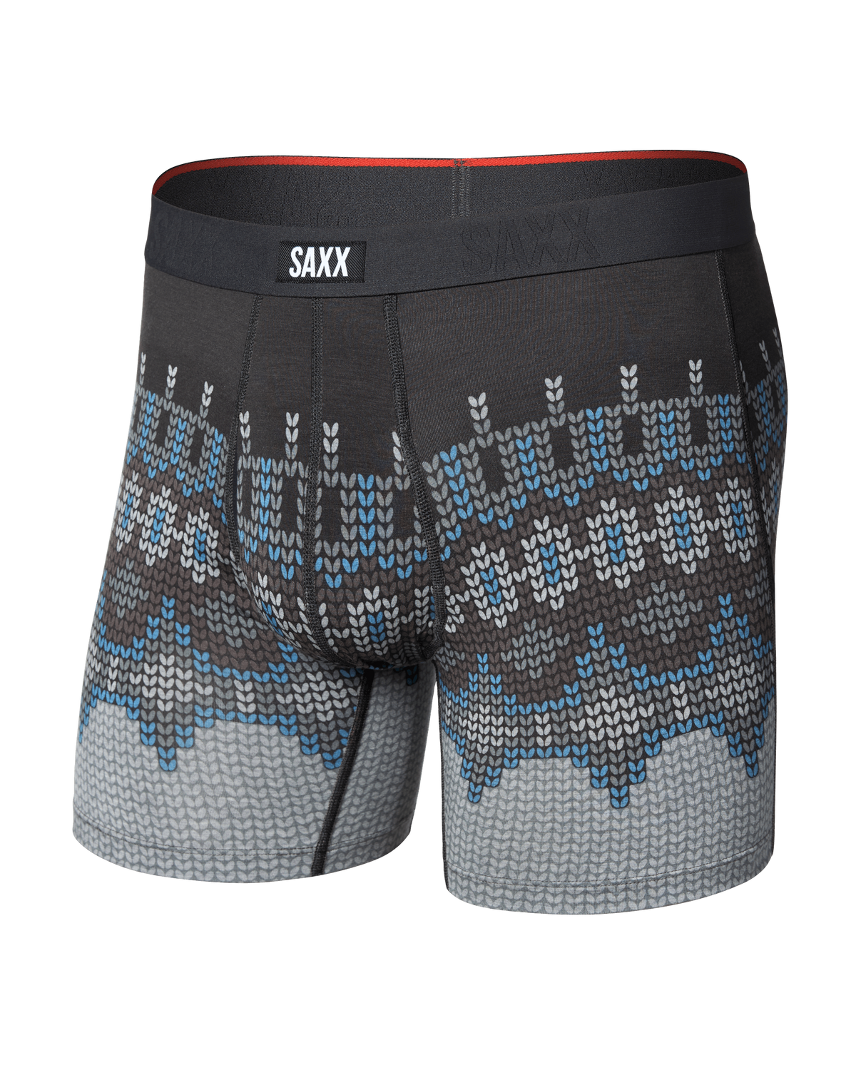 Front of Vibe Xtra Soft Comfort Boxer Brief in Shetland Stripe-Dark Grey