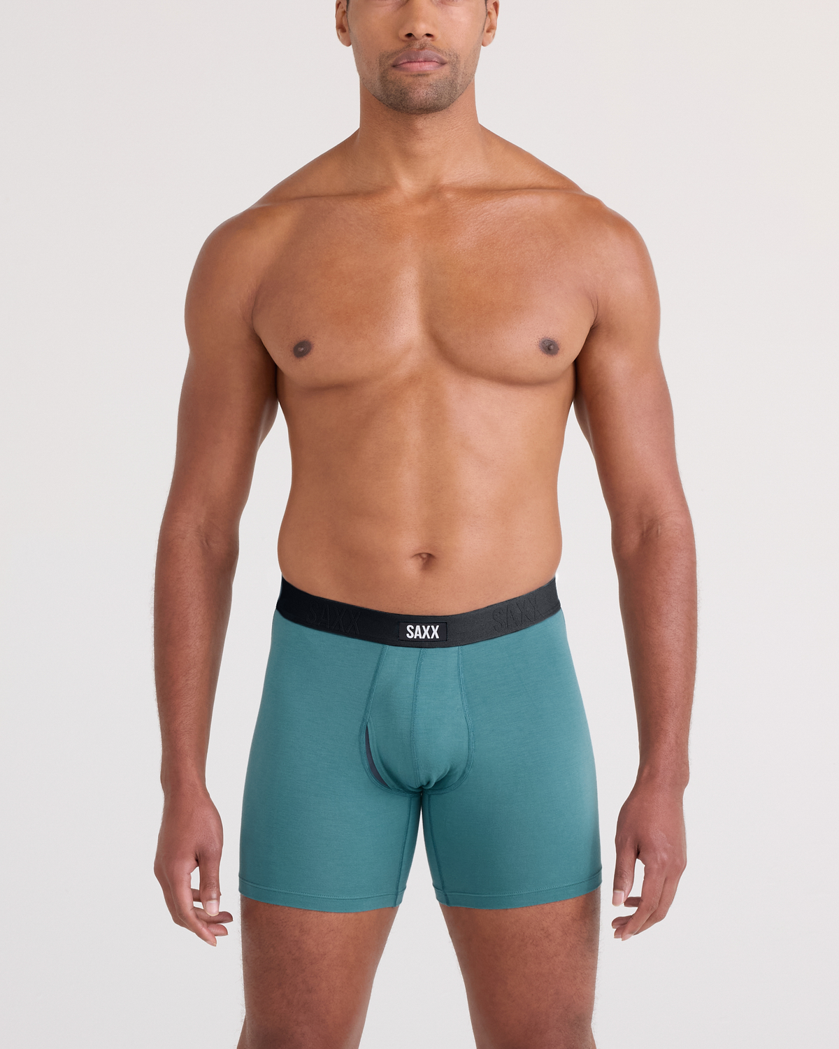 Front - Model wearing  Vibe Xtra Soft Comfort Boxer Brief Fly in Seascape