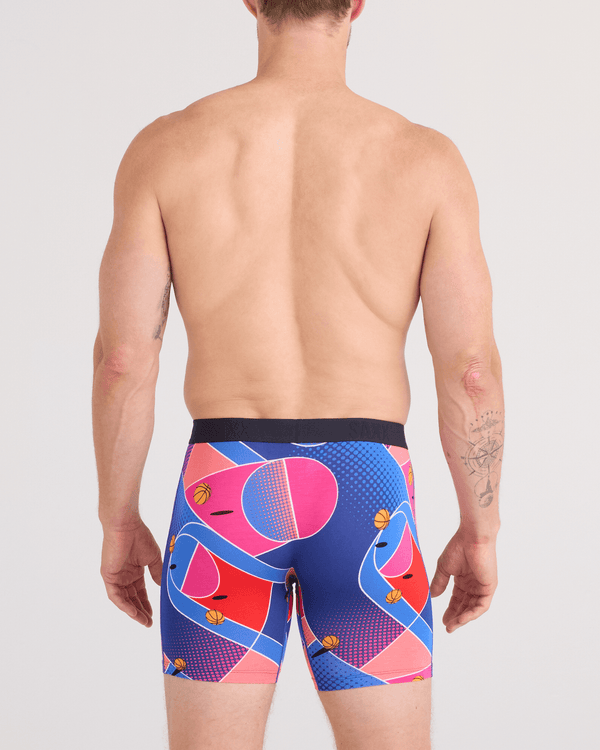 Back - Model wearing  Vibe Xtra Soft Comfort Boxer Brief Fly in Sport Court-Multi
