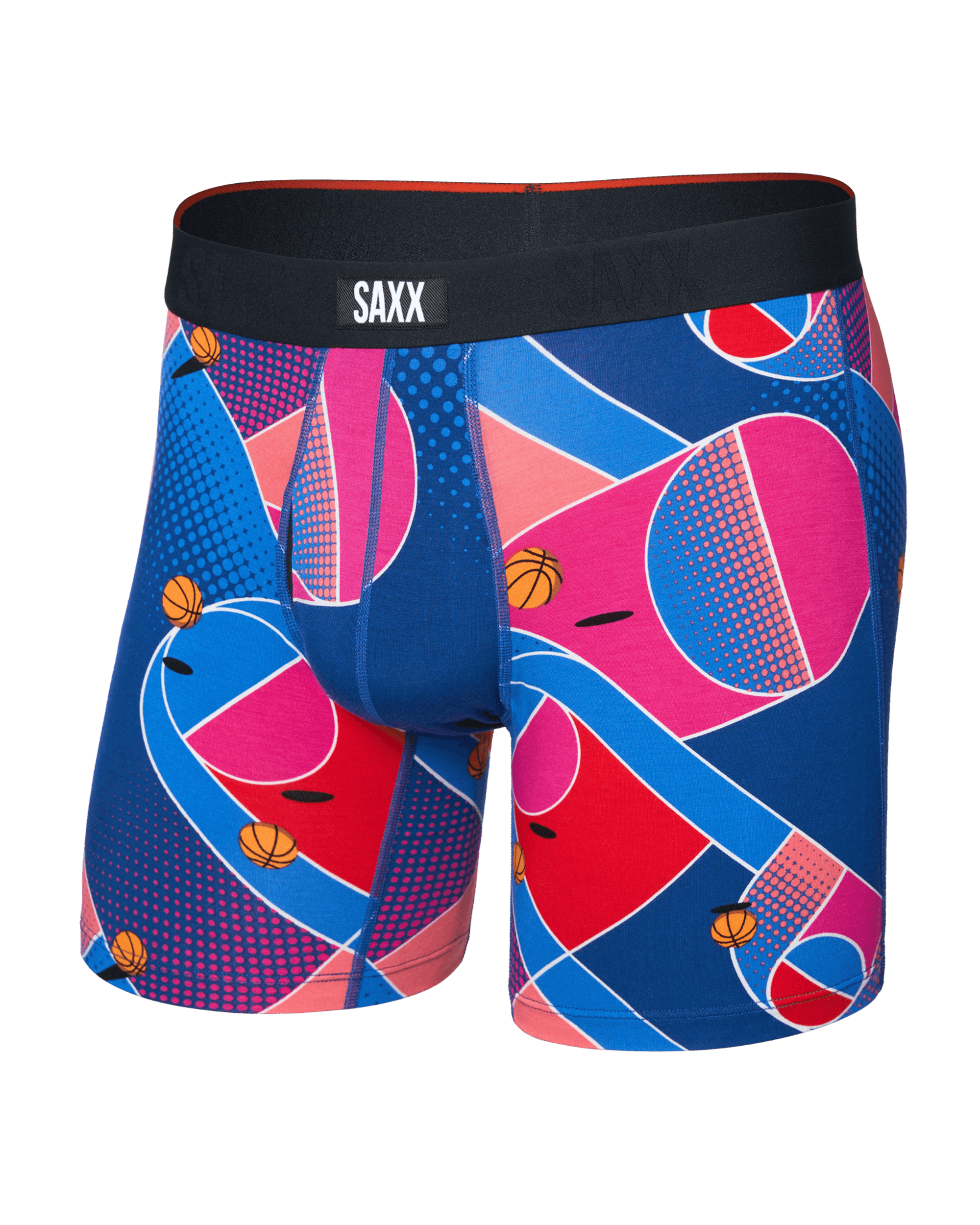 Front of  Vibe Xtra Soft Comfort Boxer Brief Fly in Sport Court-Multi