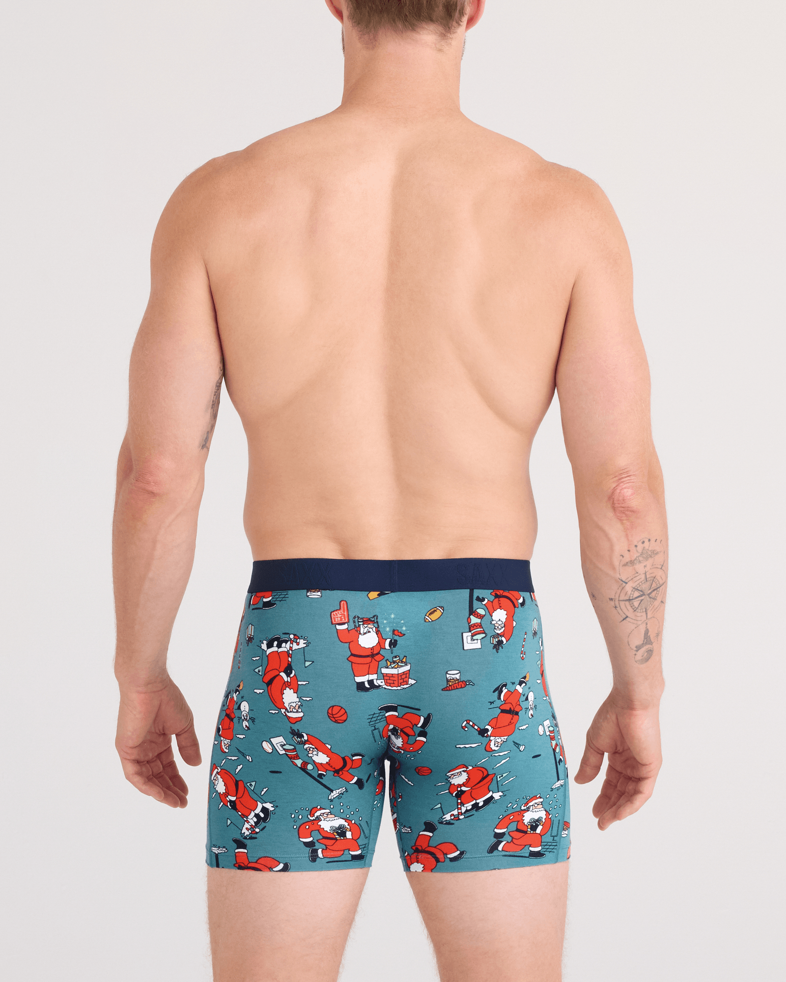 Back - Model wearing  Vibe Xtra Soft Comfort Boxer Brief Fly in Santathalon-Seascape