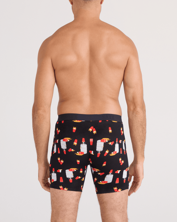 Back - Model wearing  Vibe Xtra Soft Comfort Boxer Brief Fly in Tapped Out-Black